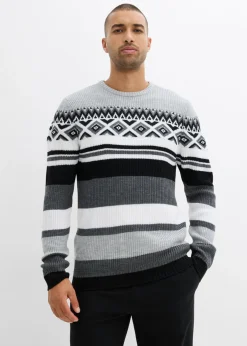 bonprix bonprix Jerséis Y Cárdigans>Jersey de estilo noruego negro/gris jaspeado/blanco lana/gris claro jaspeado