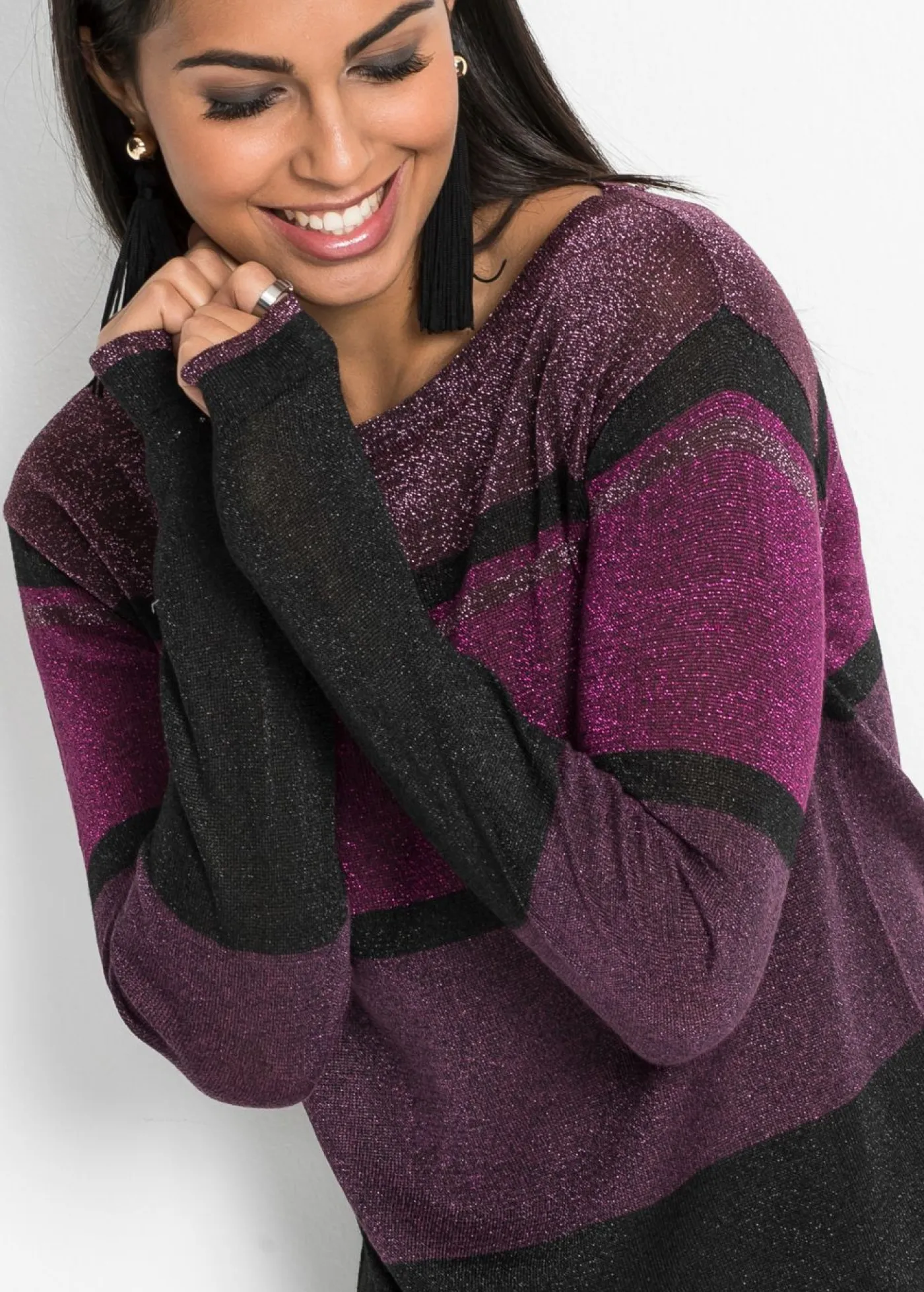 Mujer bonprix bonprix Jersey de lúrex de rayas