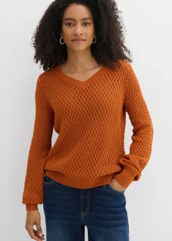 bonprix bonprix Jerséis|Ropa De Punto>Jersey de mezcla de algodón Marrón anaranjado