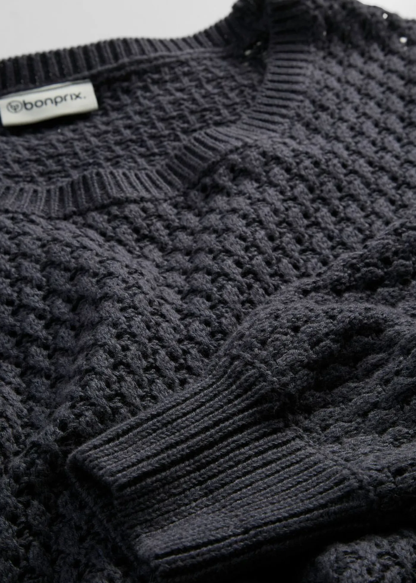 bonprix bonprix Ropa De Punto|Jerséis>Jersey de mezcla de algodón con punto estructurado Azul oscuro