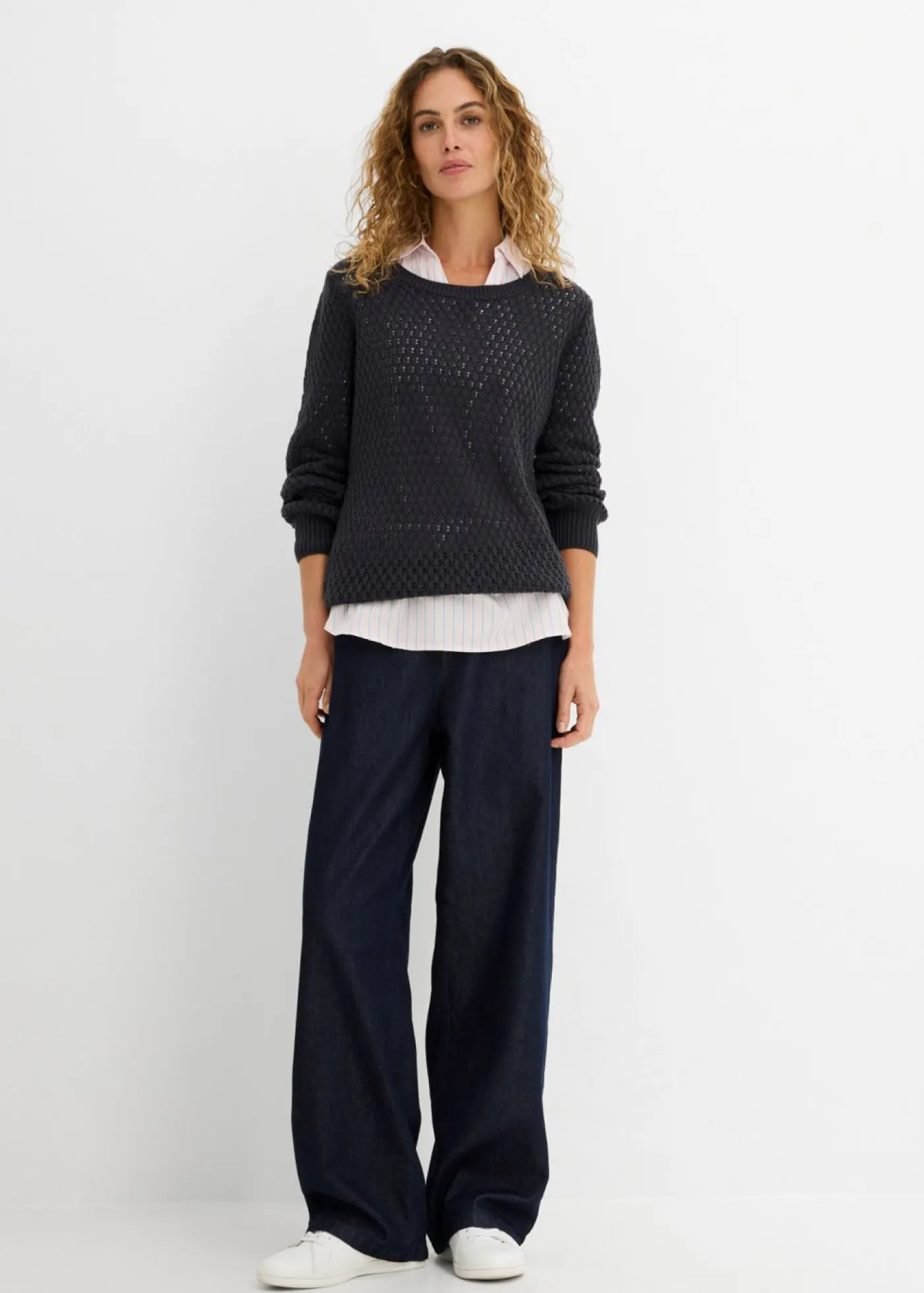 bonprix bonprix Ropa De Punto|Jerséis>Jersey de mezcla de algodón con punto estructurado Azul oscuro