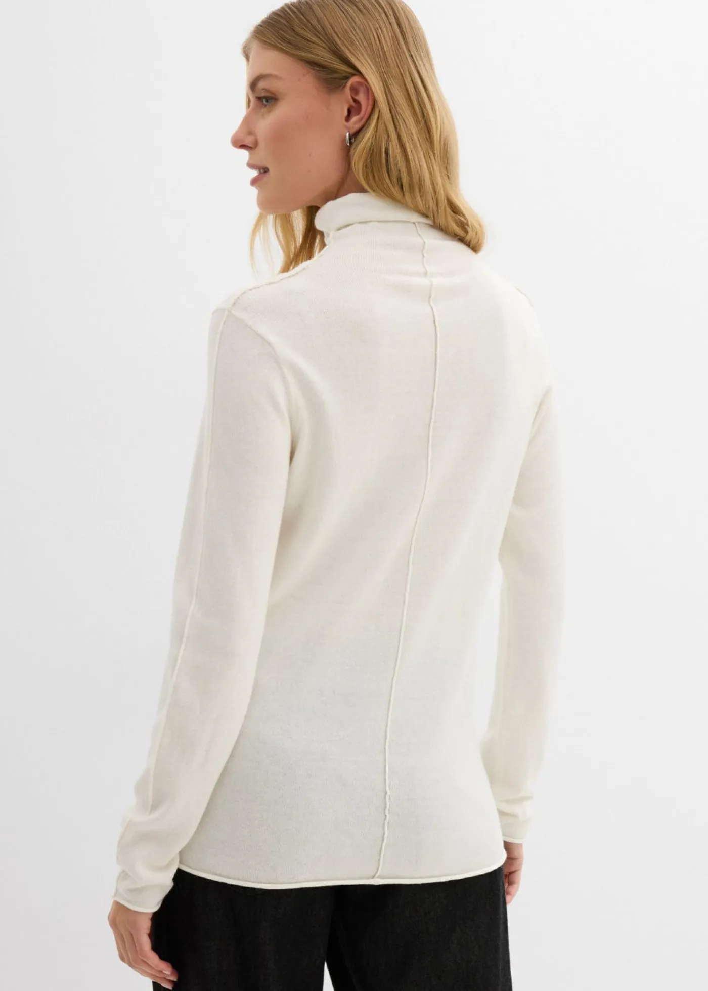 bonprix bonprix Esenciales|Jerséis>Jersey de mezcla de cachemir suave con cuello vuelto Blanco lana