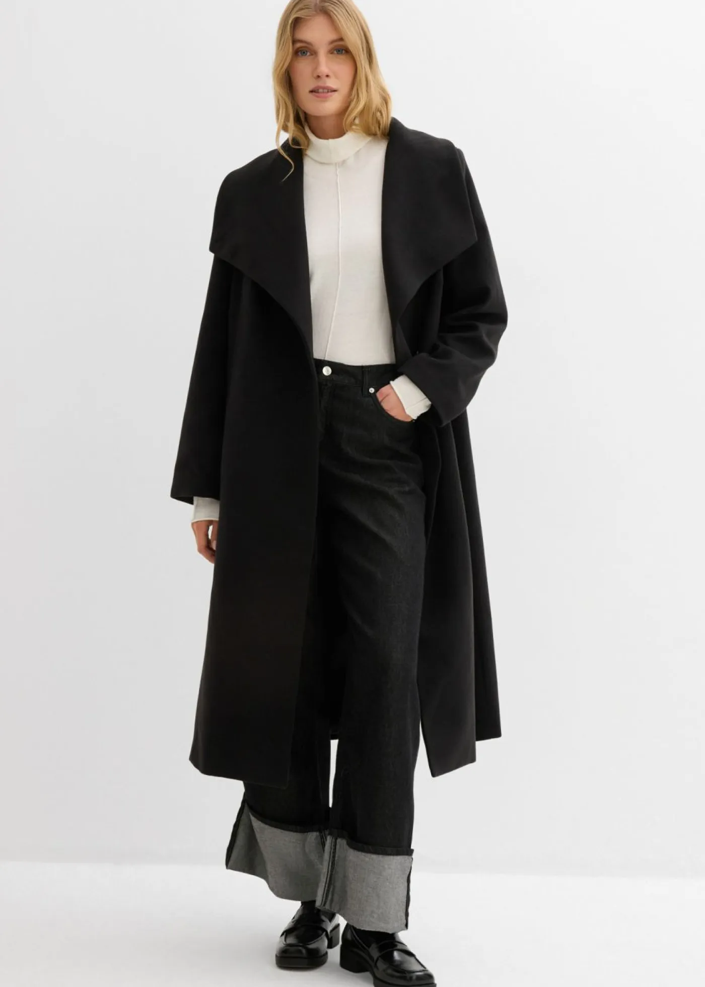 bonprix bonprix Esenciales|Jerséis>Jersey de mezcla de cachemir suave con cuello vuelto Blanco lana