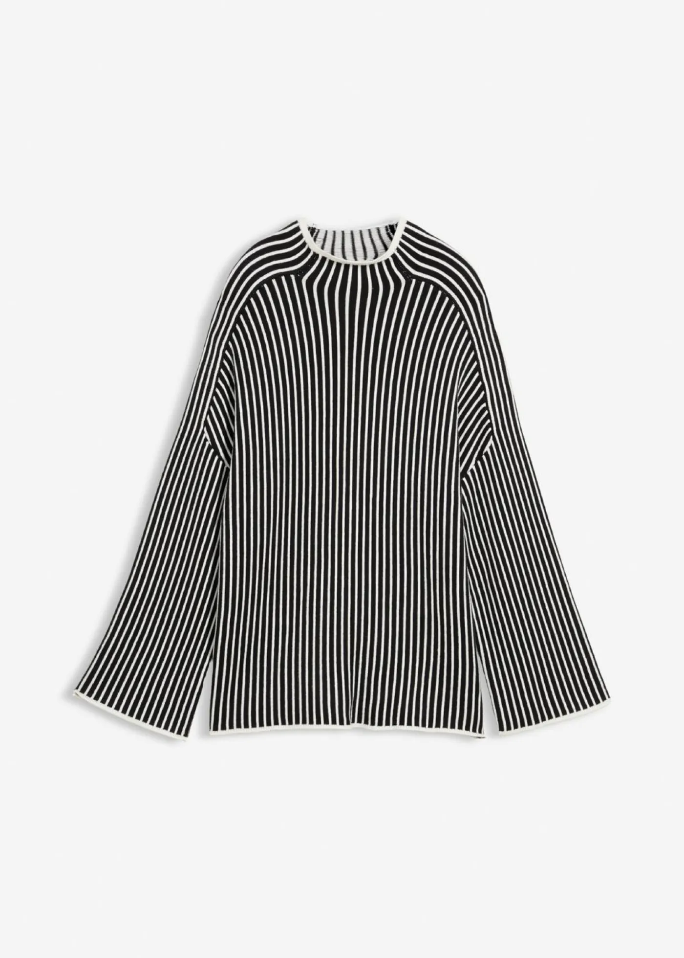 bonprix bonprix Esenciales|Jerséis>Jersey de mezcla de viscosa con cuello alto negro-blanco lana rayas verticales