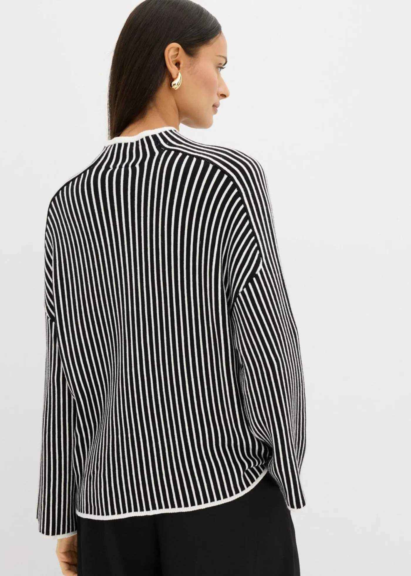 bonprix bonprix Esenciales|Jerséis>Jersey de mezcla de viscosa con cuello alto negro-blanco lana rayas verticales
