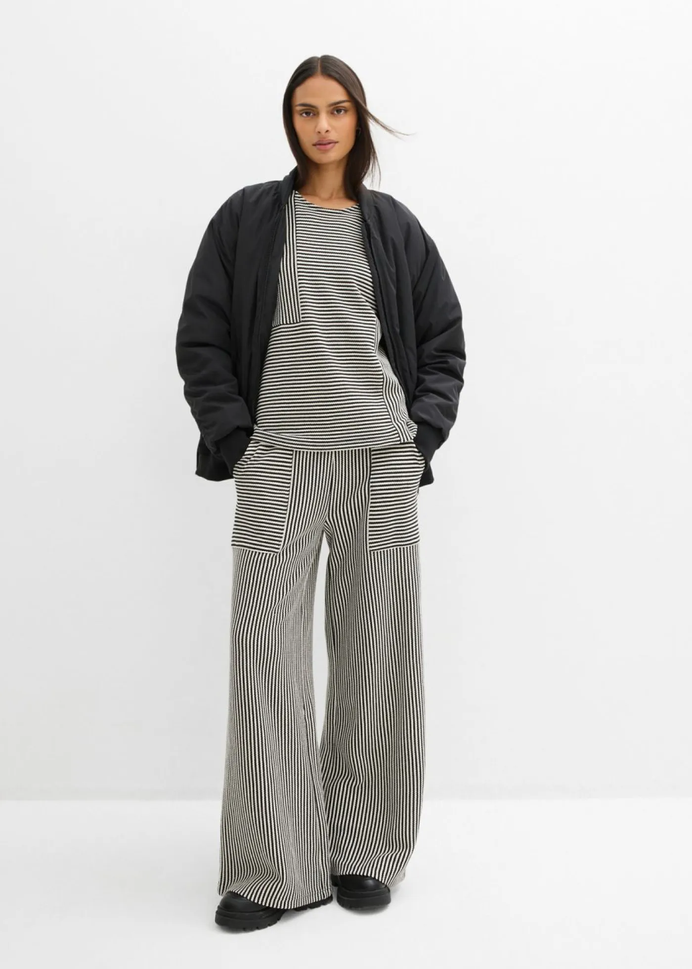 bonprix bonprix Jerséis|Ropa De Punto>Jersey de punto negro-blanco lana con rayas