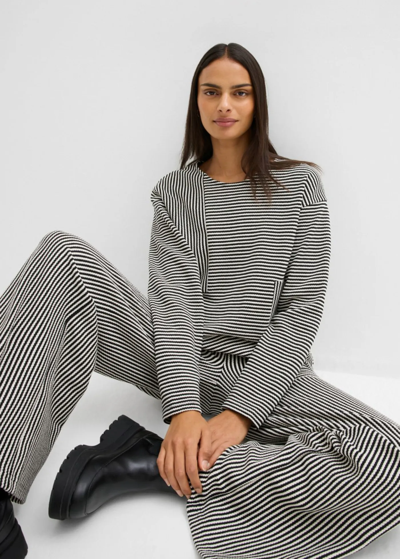 bonprix bonprix Jerséis|Ropa De Punto>Jersey de punto negro-blanco lana con rayas