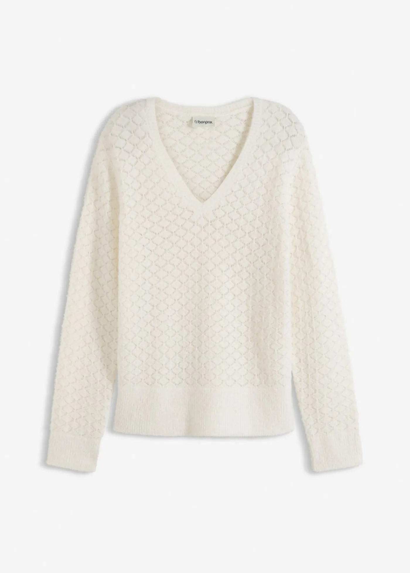 bonprix bonprix Jerséis|Ropa De Punto>Jersey de punto ajour con hilo suave blanco perla