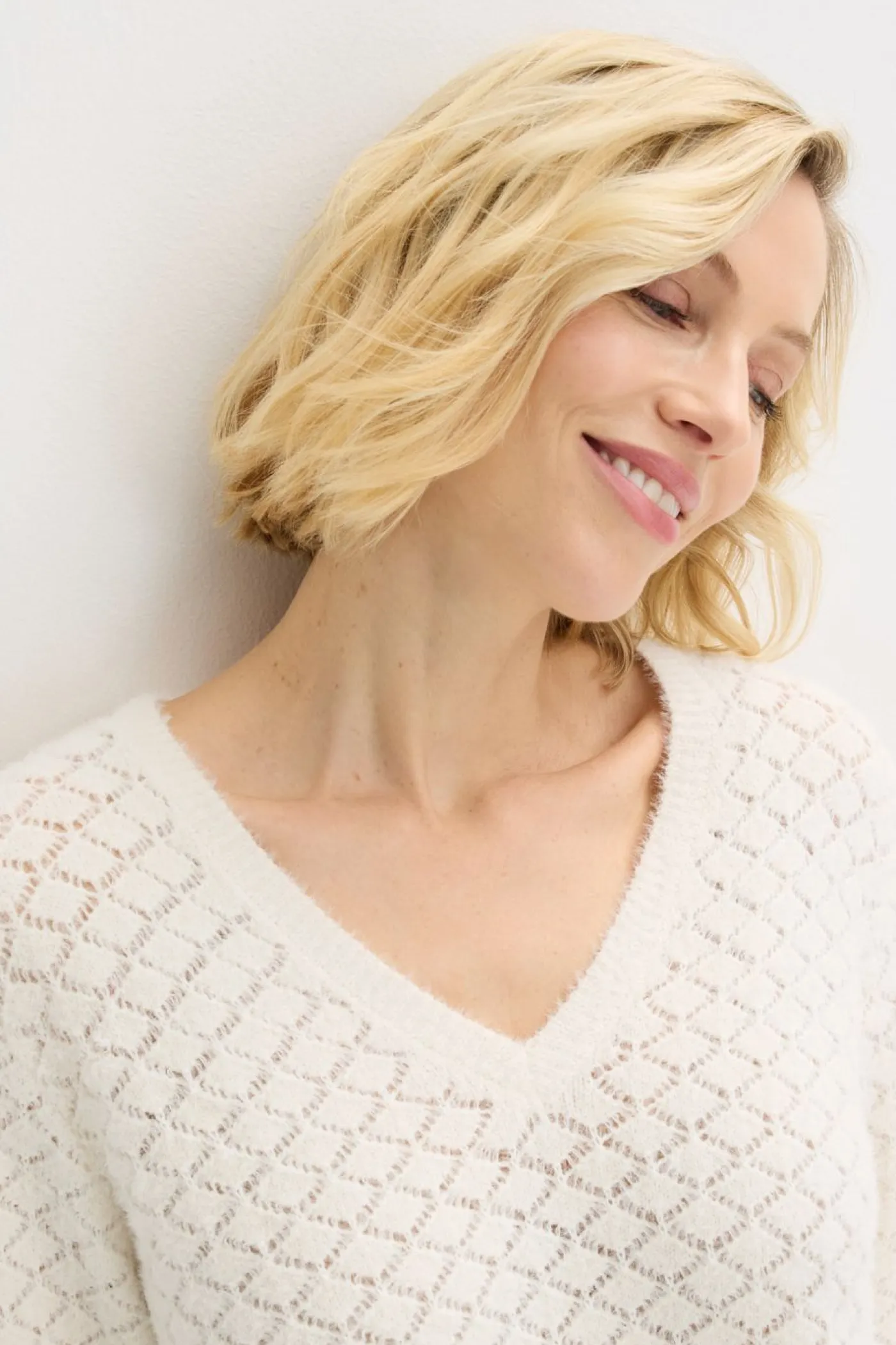 bonprix bonprix Jerséis|Ropa De Punto>Jersey de punto ajour con hilo suave blanco perla