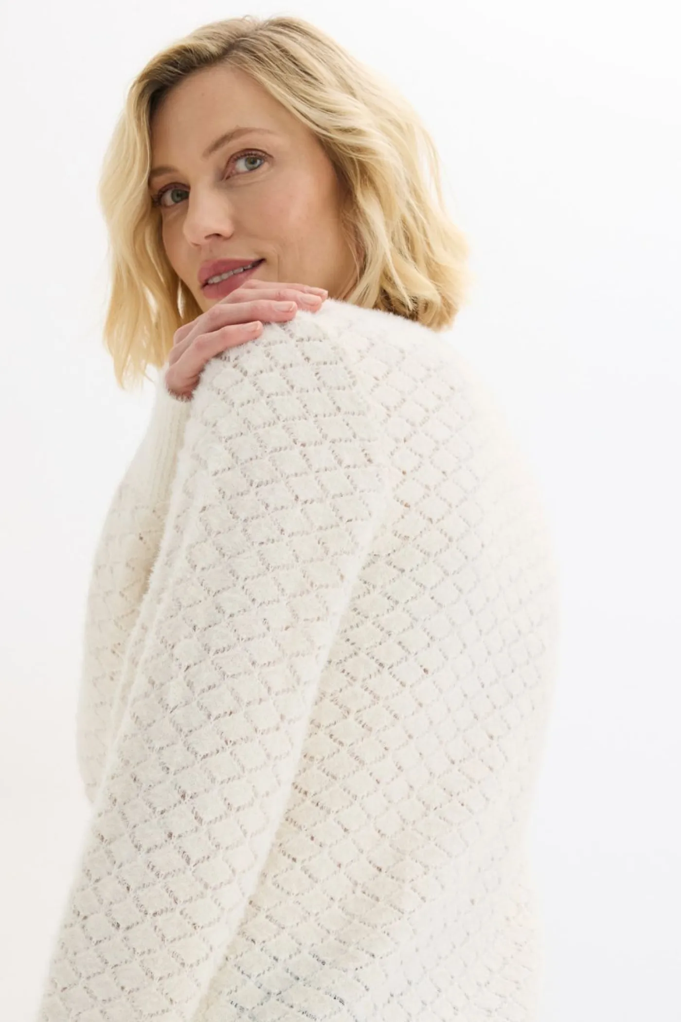 bonprix bonprix Jerséis|Ropa De Punto>Jersey de punto ajour con hilo suave blanco perla