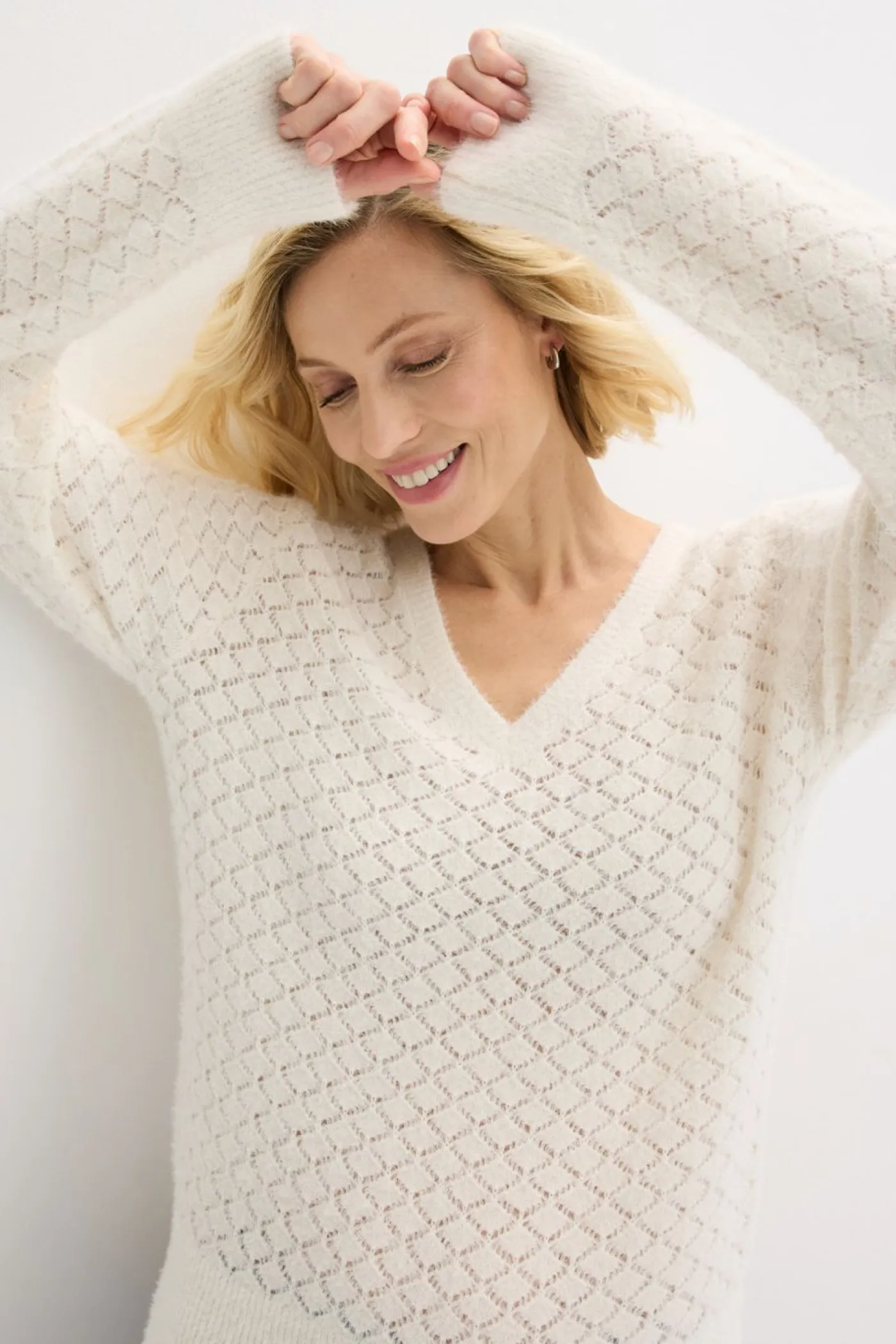 bonprix bonprix Jerséis|Ropa De Punto>Jersey de punto ajour con hilo suave blanco perla