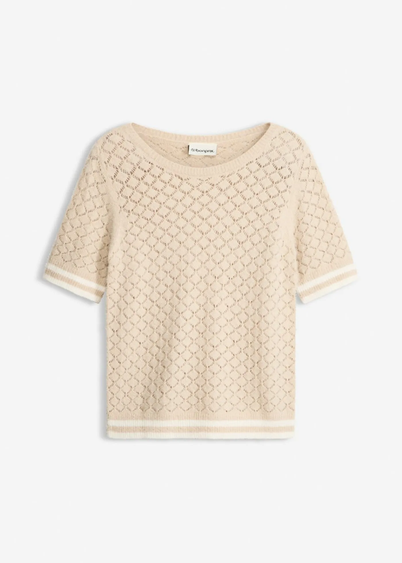bonprix bonprix Jerséis|Novedades>Jersey de punto ajour con hilo suave Arena claro-blanco lana