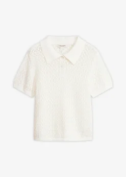 bonprix bonprix Camisetas|Novedades>Jersey de punto ajour de algodón puro Blanco lana