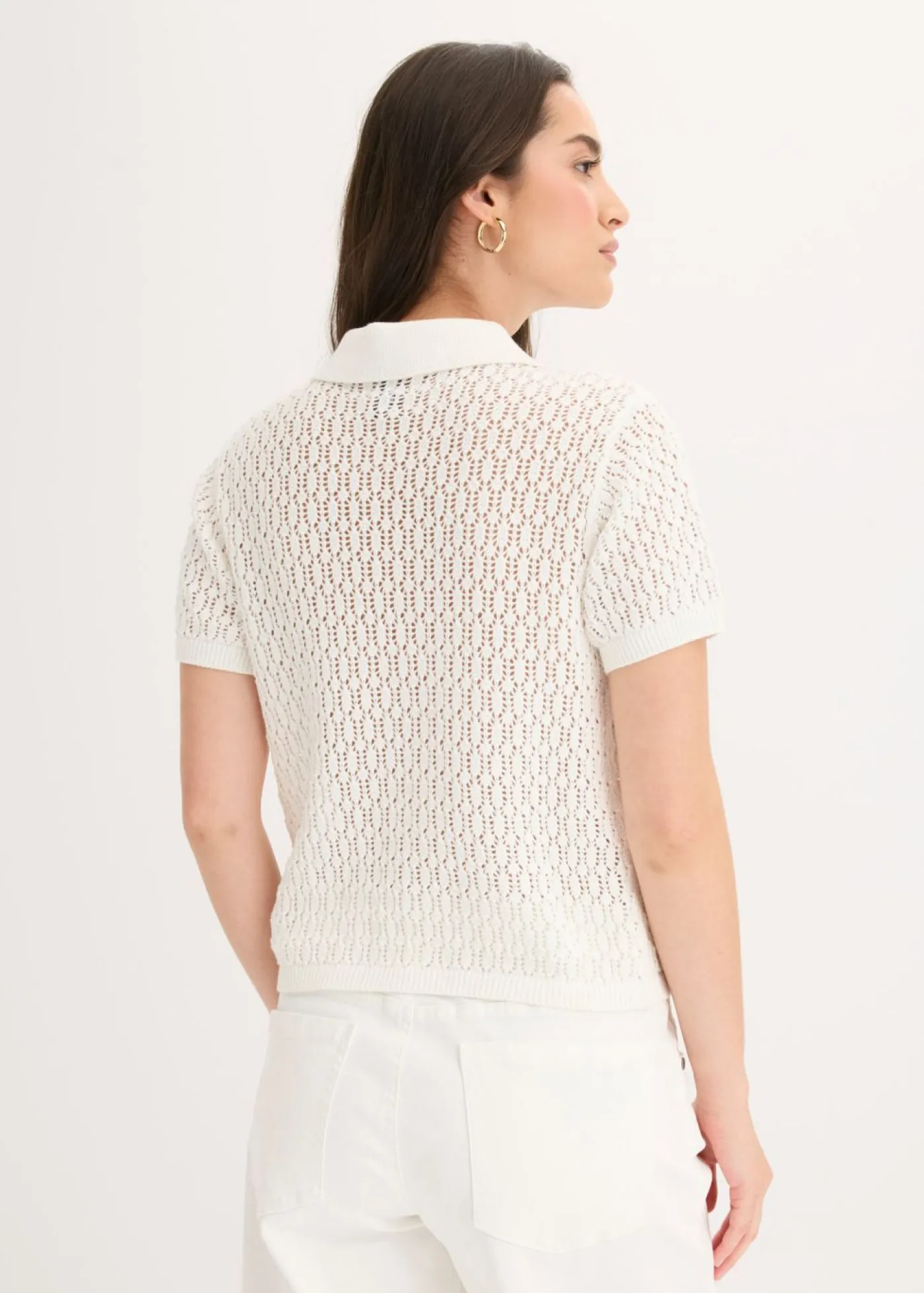 bonprix bonprix Camisetas|Novedades>Jersey de punto ajour de algodón puro Blanco lana