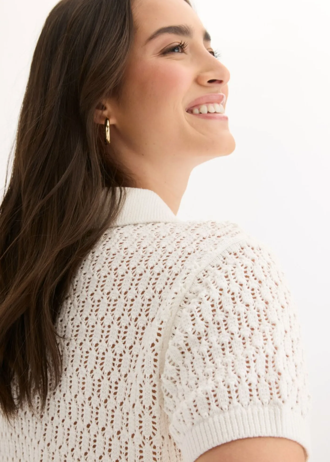 bonprix bonprix Camisetas|Novedades>Jersey de punto ajour de algodón puro Blanco lana