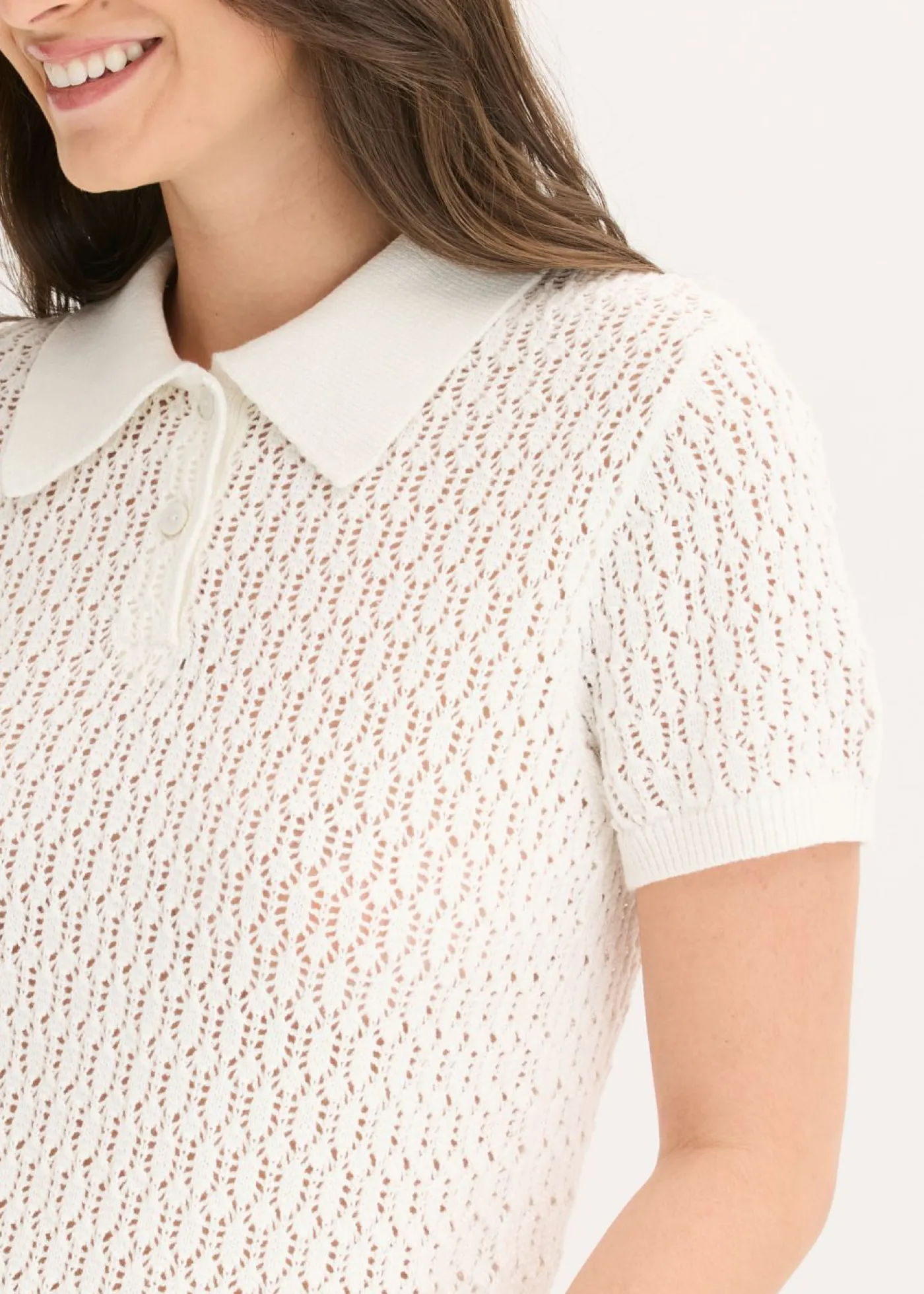 bonprix bonprix Camisetas|Novedades>Jersey de punto ajour de algodón puro Blanco lana