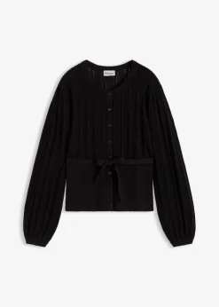 bonprix bonprix Jerséis|Novedades>Jersey de punto ajour en mezcla de algodón Negro