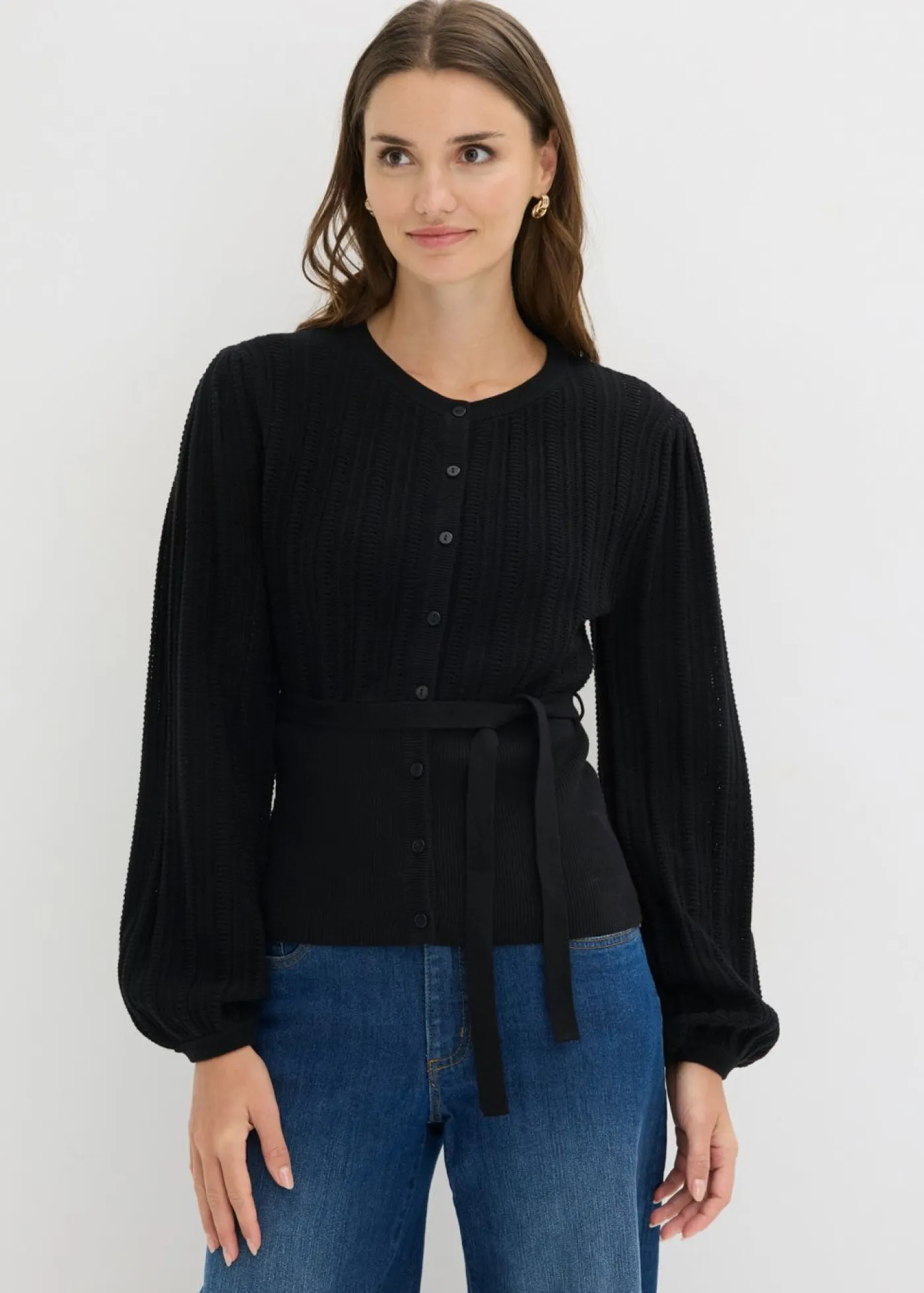 bonprix bonprix Jerséis|Novedades>Jersey de punto ajour en mezcla de algodón Negro