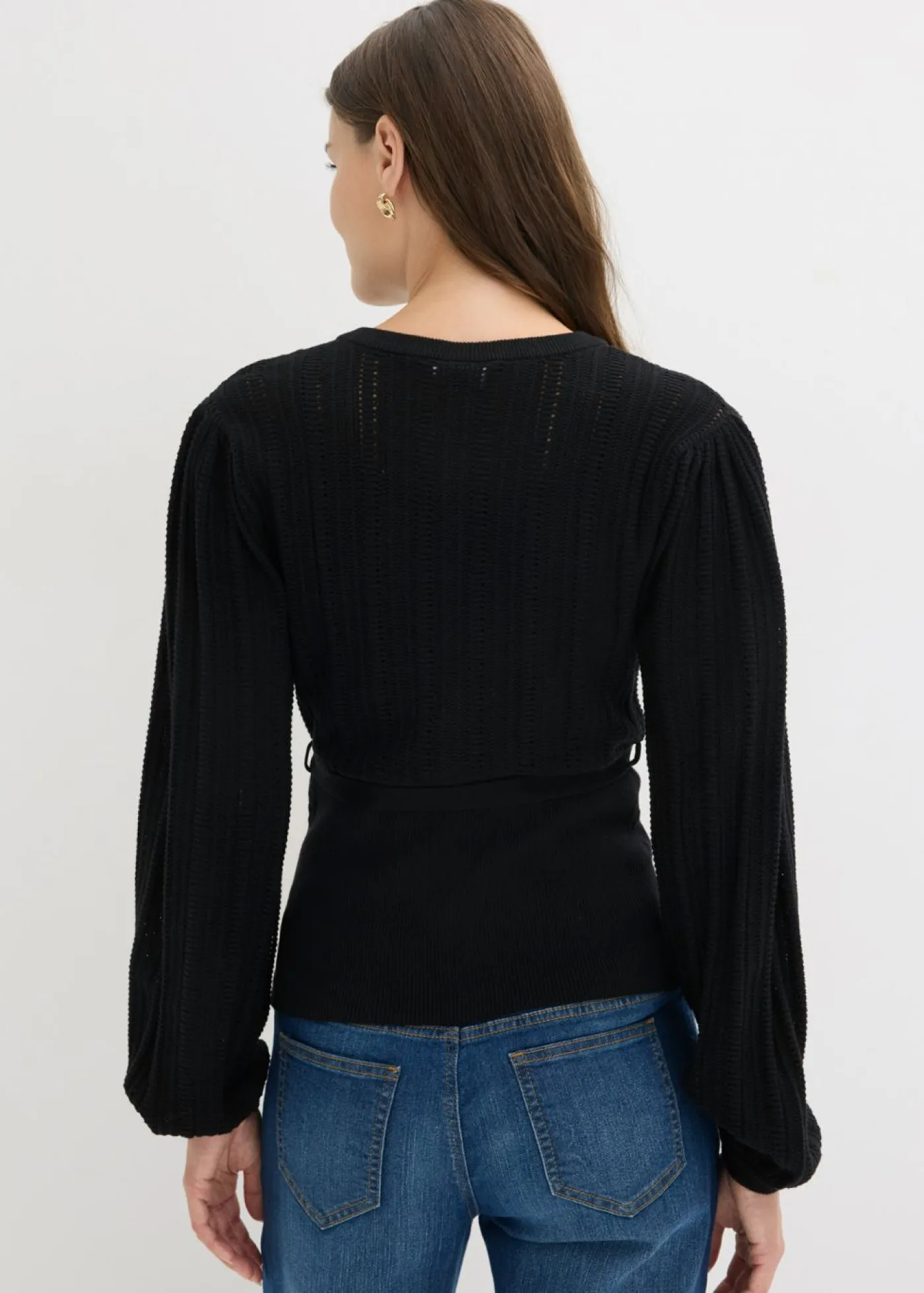 bonprix bonprix Jerséis|Novedades>Jersey de punto ajour en mezcla de algodón Negro