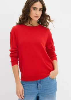 bonprix bonprix Básicos|Jerséis>Jersey de punto con cuello redondo rojo lava