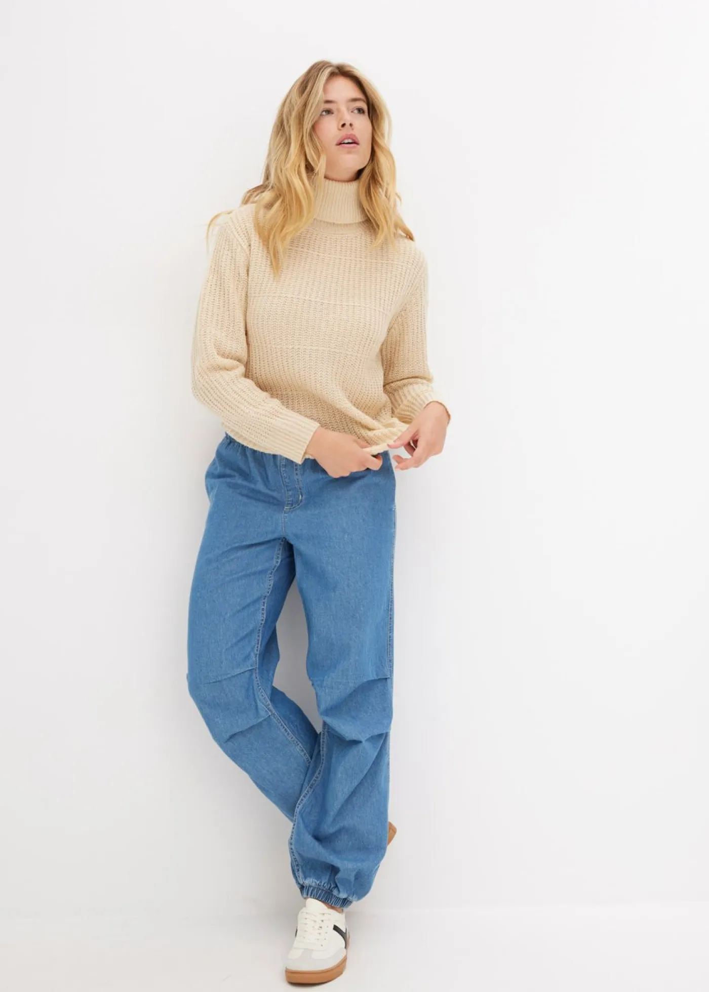 bonprix bonprix Jerséis|Ropa De Punto>Jersey de punto con cuello vuelto gris guijarro