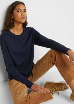 bonprix bonprix Básicos|Jerséis>Jersey de punto con cuello redondo Azul marino