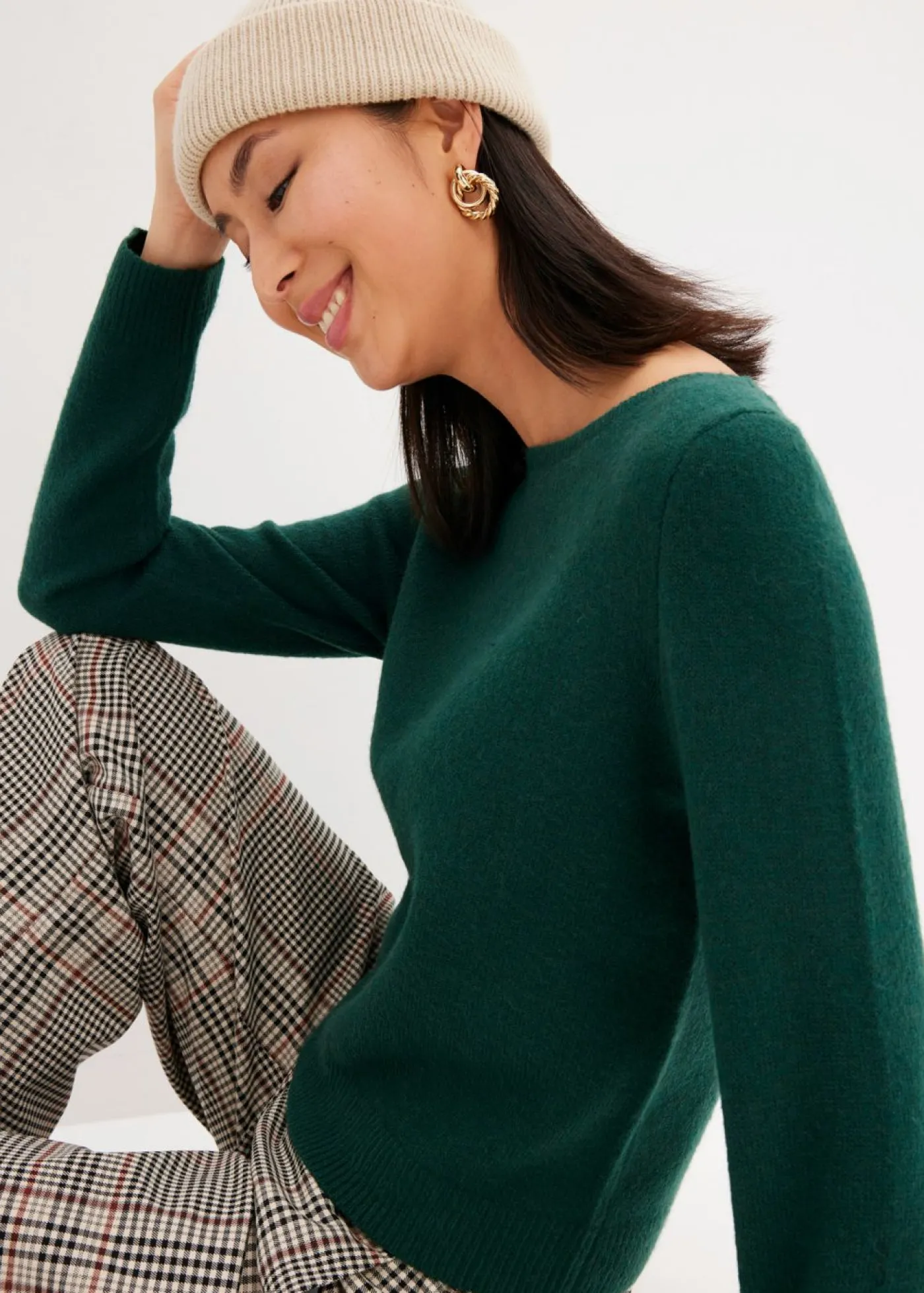 bonprix bonprix Jerséis|Ropa De Punto>Jersey de punto con escote barco Verde bosque