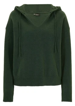 bonprix bonprix Jerséis|Ropa De Punto>Jersey de punto con escote en V y capucha Verde oscuro