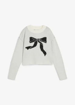 bonprix bonprix Jerséis|Ropa De Punto>Jersey de punto con lazo Blanco lana