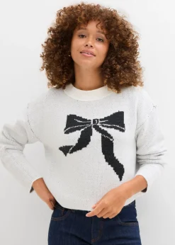 bonprix bonprix Jerséis|Ropa De Punto>Jersey de punto con lazo Blanco lana