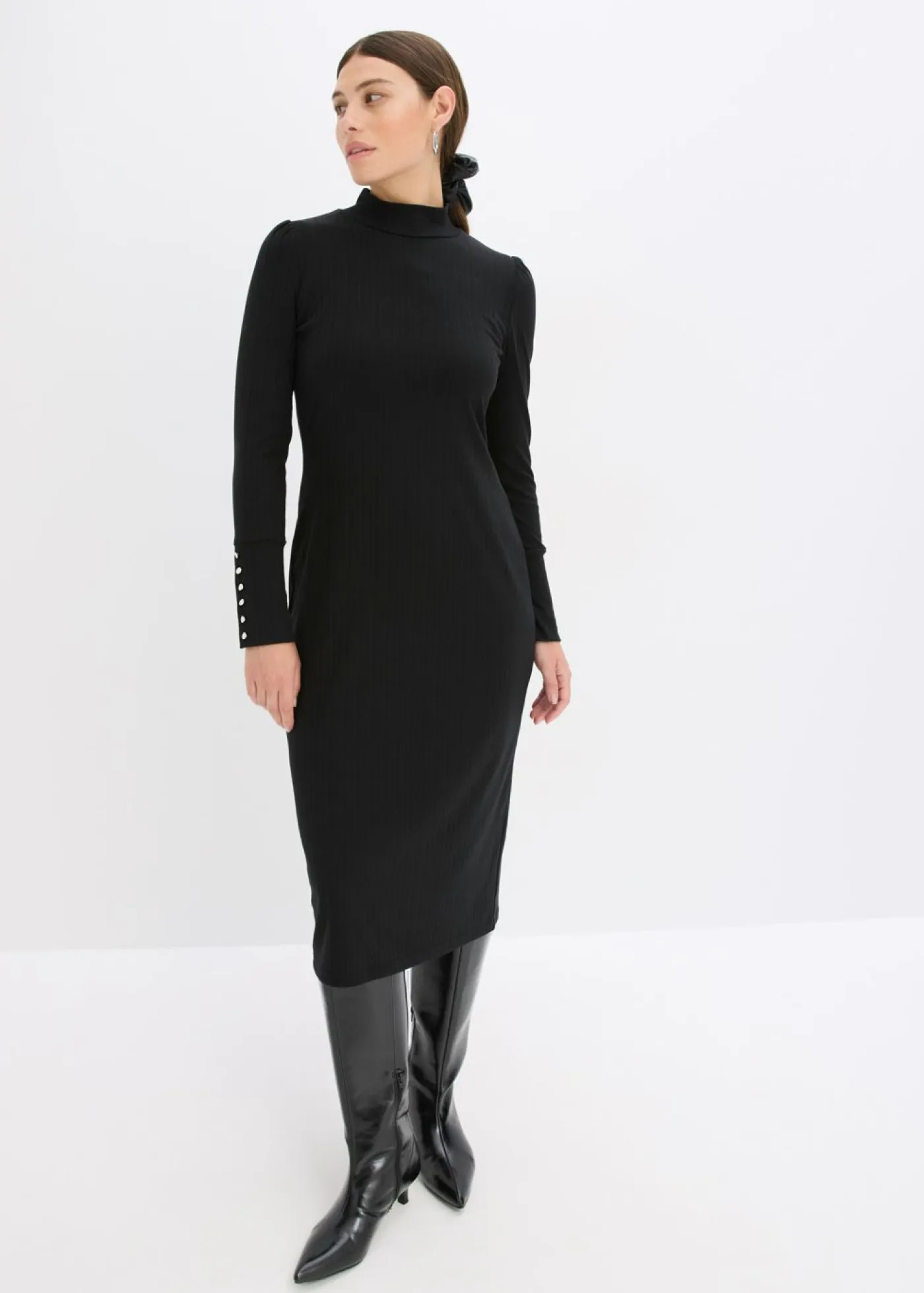 bonprix bonprix Vestidos>Jersey de punto de canalé de mezcla de viscosa Negro