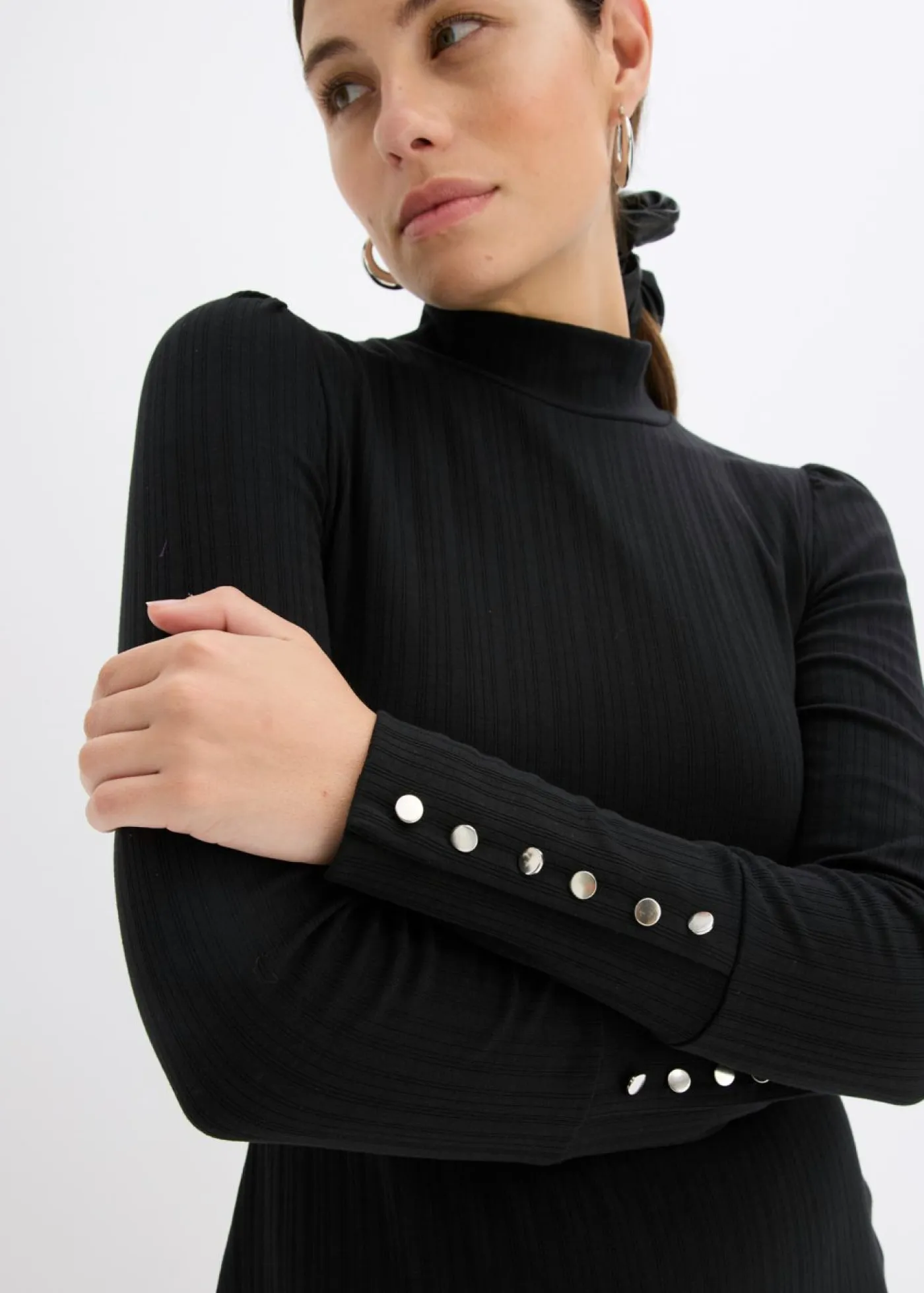 bonprix bonprix Vestidos>Jersey de punto de canalé de mezcla de viscosa Negro