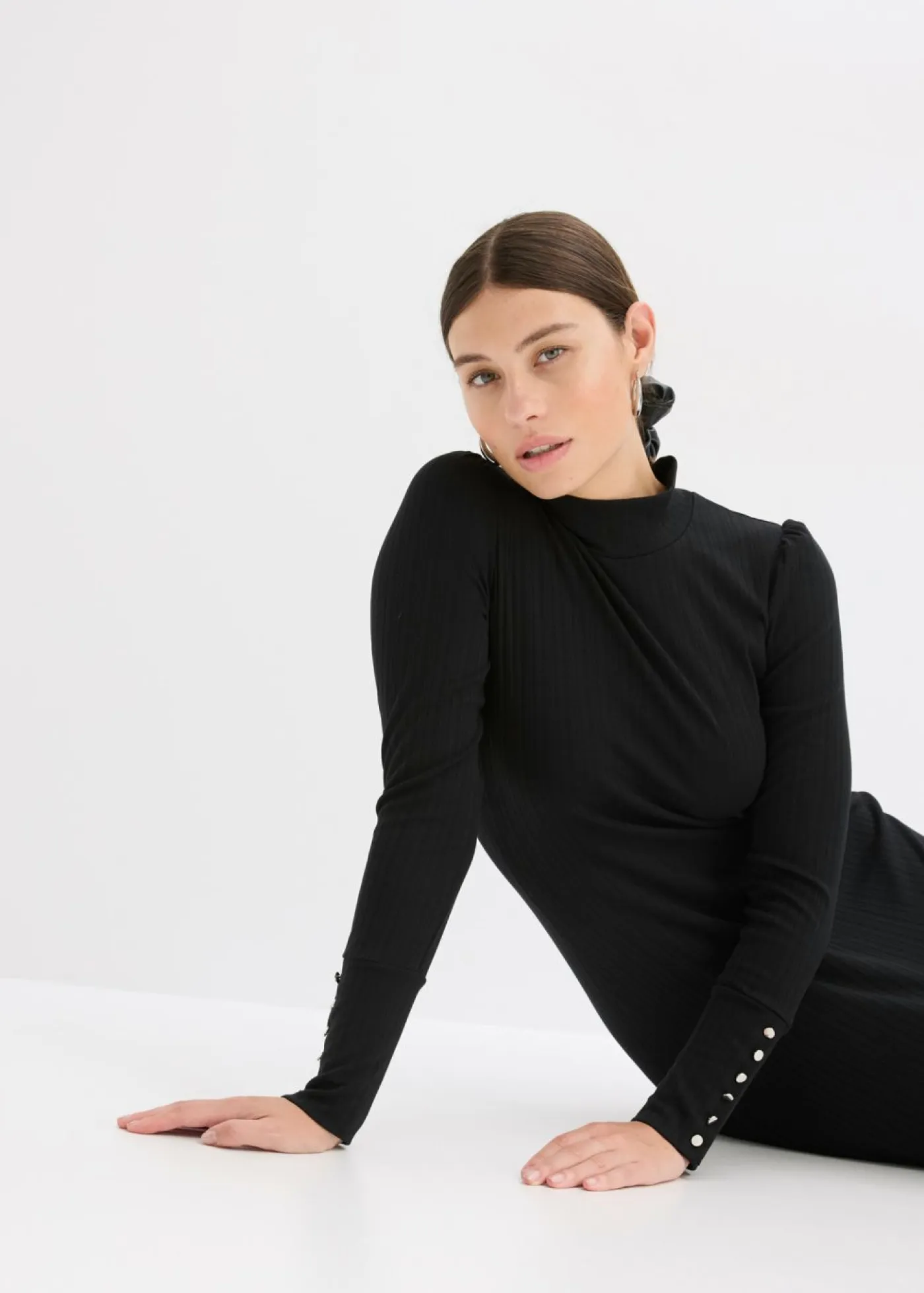 bonprix bonprix Vestidos>Jersey de punto de canalé de mezcla de viscosa Negro