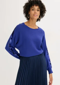 bonprix bonprix Jerséis|Ropa De Punto>Jersey de punto fino con lentejuelas Azul zafiro