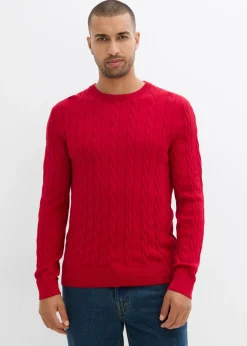 Hombre bonprix bonprix Jersey de punto fino con patrón trenzado de suave mezcla de algodón, slim fit