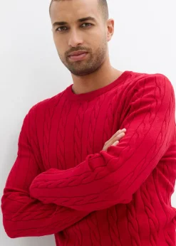 Hombre bonprix bonprix Jersey de punto fino con patrón trenzado de suave mezcla de algodón, slim fit