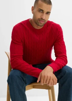 Hombre bonprix bonprix Jersey de punto fino con patrón trenzado de suave mezcla de algodón, slim fit