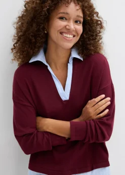 Mujer bonprix bonprix Jersey de punto fino con inserto de blusa