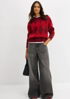 Mujer bonprix bonprix Jersey de punto fino con estampado a cuadros