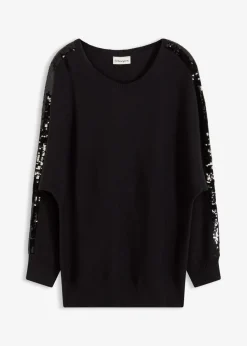 bonprix bonprix Jerséis|Ropa De Punto>Jersey de punto fino con lentejuelas Negro