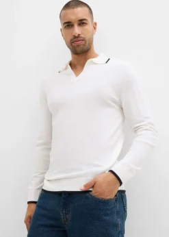 bonprix bonprix Jerséis Y Cárdigans>Jersey de punto fino con detalles en contraste Blanco lana