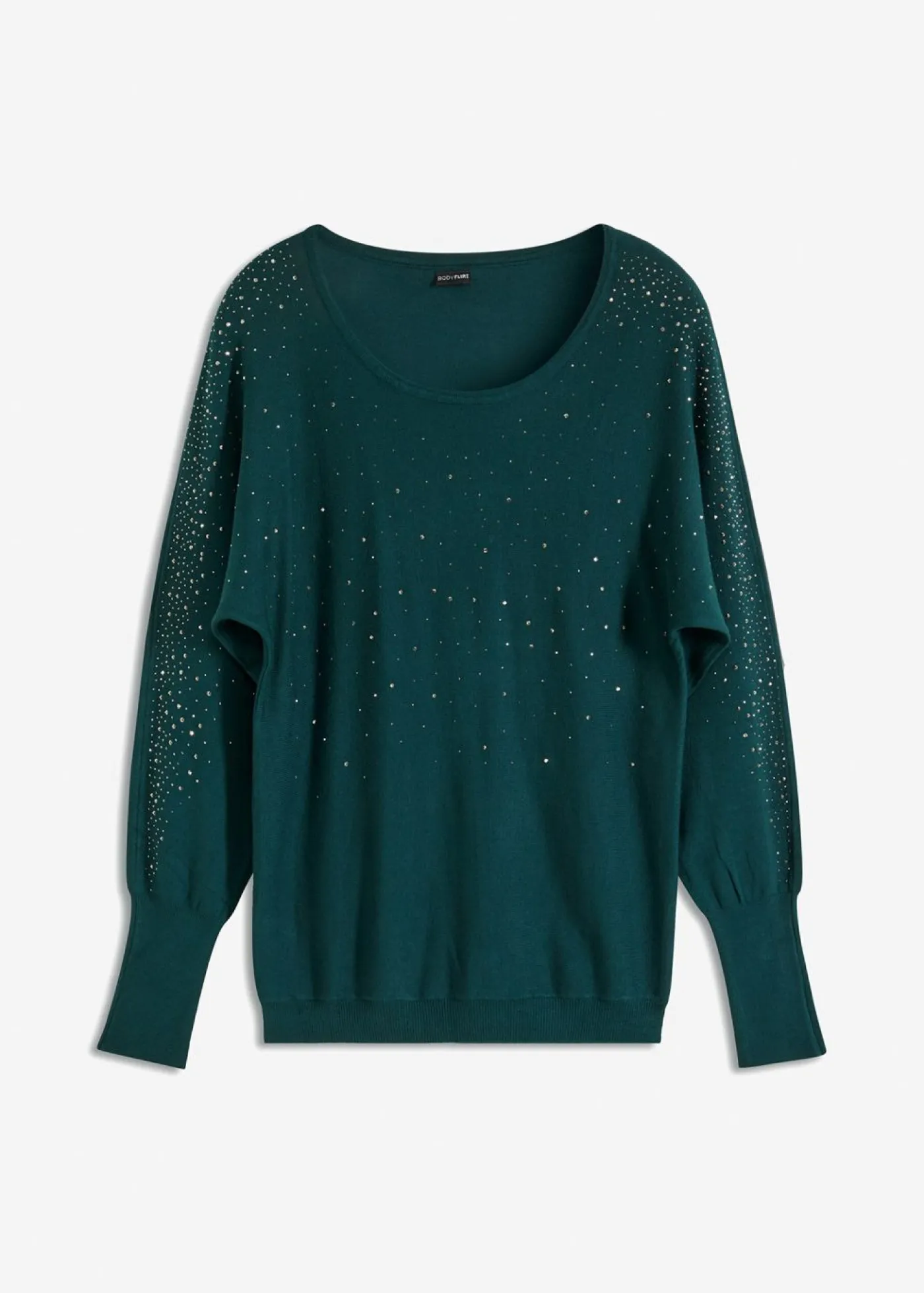 bonprix bonprix Jerséis|Ropa De Punto>Jersey de punto fino con aplicación de piedras brillantes Verde intenso