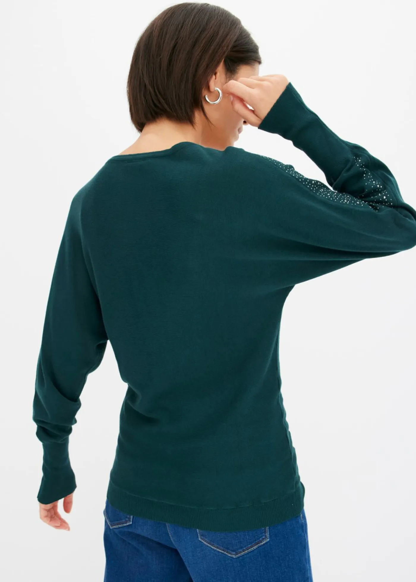 bonprix bonprix Jerséis|Ropa De Punto>Jersey de punto fino con aplicación de piedras brillantes Verde intenso