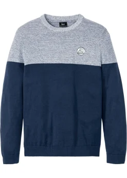 bonprix bonprix Jerséis Y Cárdigans>Jersey de punto fino con color block y algodón Índigo jaspeado/azul marino