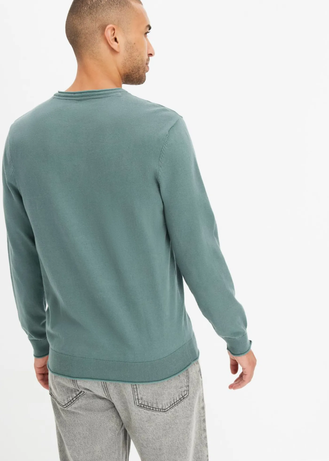 bonprix bonprix Básicos En Rebajas|Jerséis Y Cárdigans>Jersey de punto fino con aspecto 2 en 1 de suave mezcla de algodón Verde grisáceo