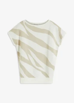 bonprix bonprix Jerséis|Ropa De Punto>Jersey de punto fino con hilo brillante estampado cebra blanco lana-gris piedra