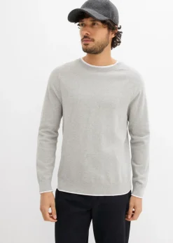 bonprix bonprix Jerséis Y Cárdigans>Jersey de punto fino con cuello doble Gris claro jaspeado