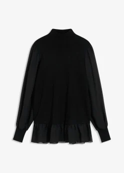 bonprix bonprix Jerséis|Ropa De Punto>Jersey de punto fino con inserto de blusa Negro