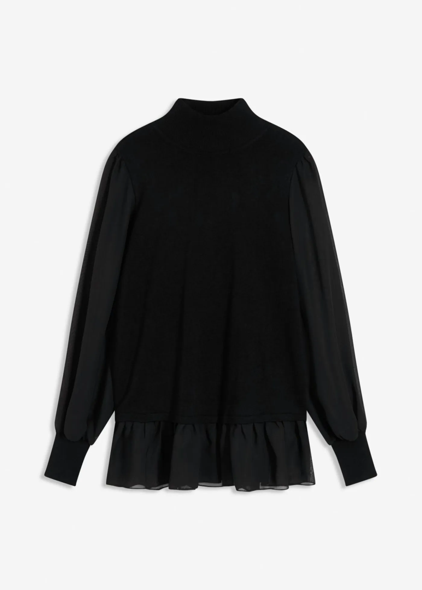bonprix bonprix Jerséis|Ropa De Punto>Jersey de punto fino con inserto de blusa Negro