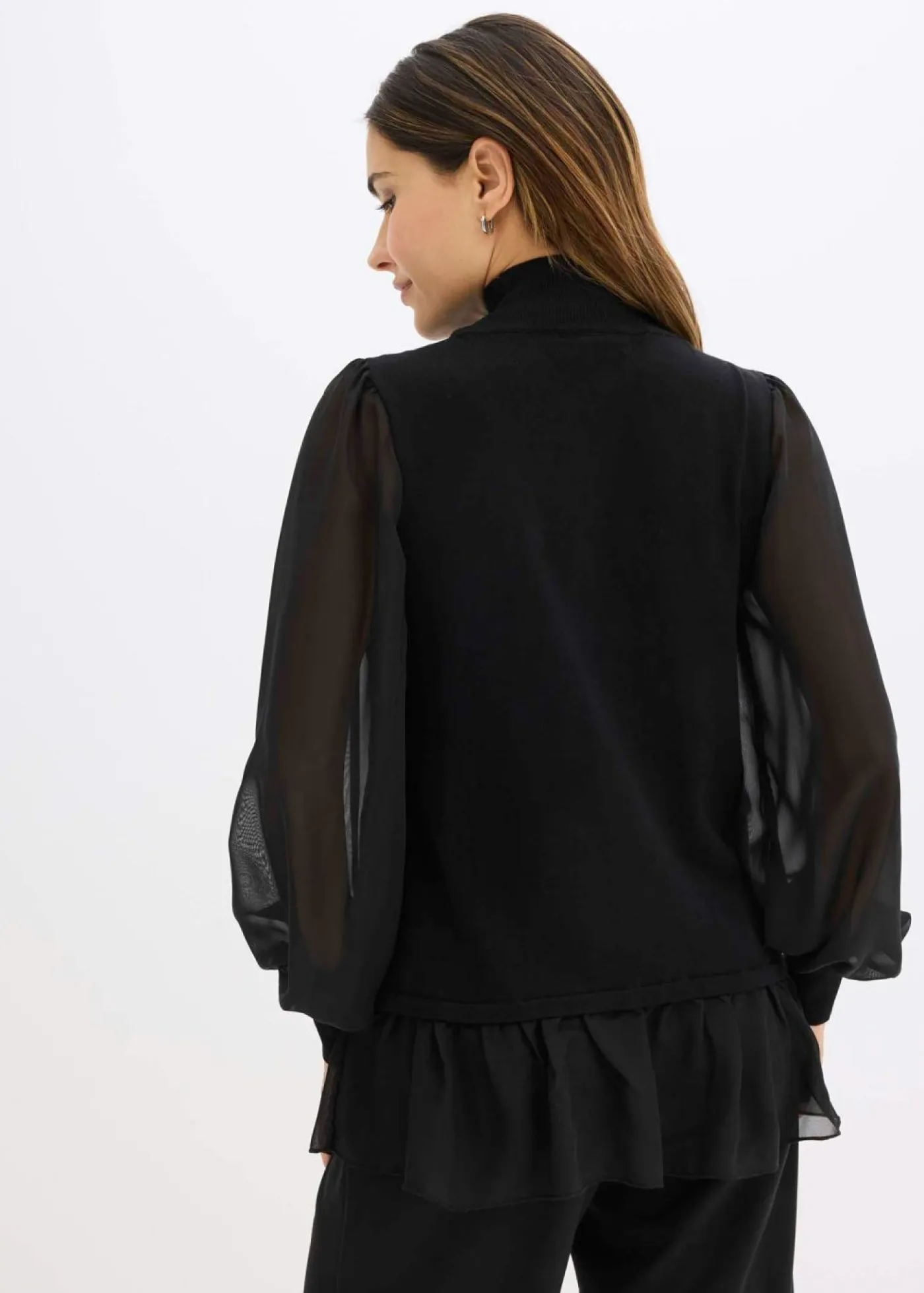 bonprix bonprix Jerséis|Ropa De Punto>Jersey de punto fino con inserto de blusa Negro